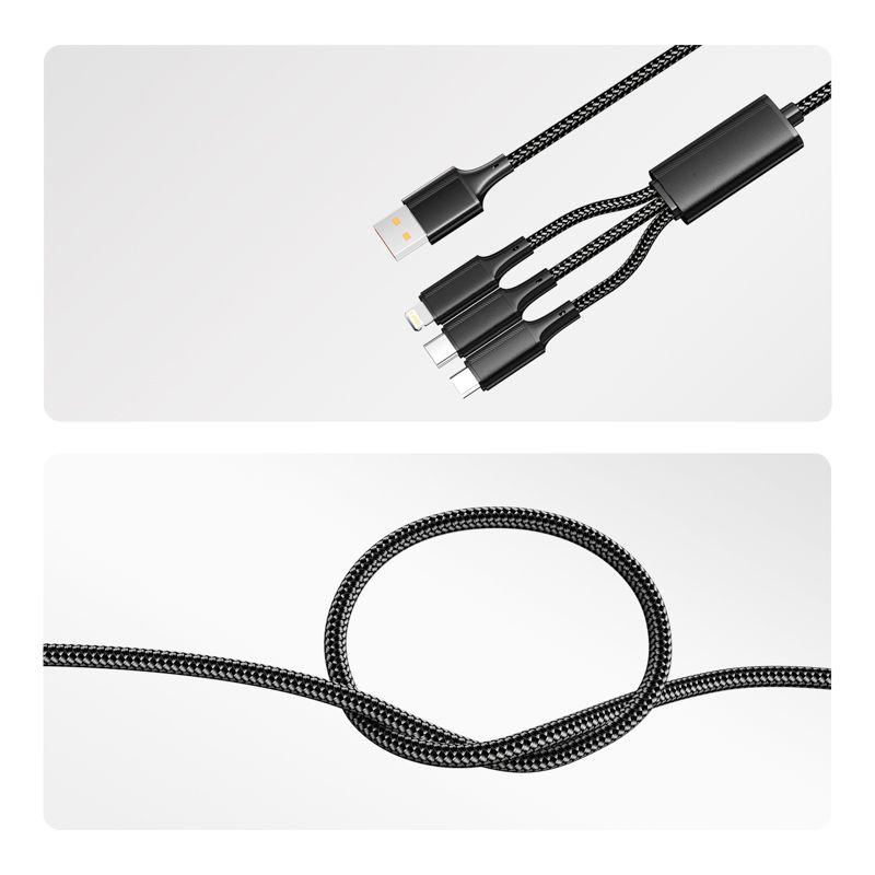 Кабель USB 3в1 Type-С (6А) Lightning (2.4А) micro USB (3А) 1.2м черн. оплетка световая индикация Rexant 18-7075 фото в каталоге от BTSprom.by