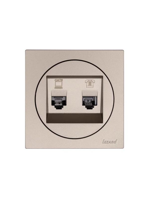  Розетка компьютерная + телефонная OSEN RJ45 кат.6 + RJ11 с модулем механизм титан LEZARD 743-3788-144 фото в каталоге от BTSprom.by