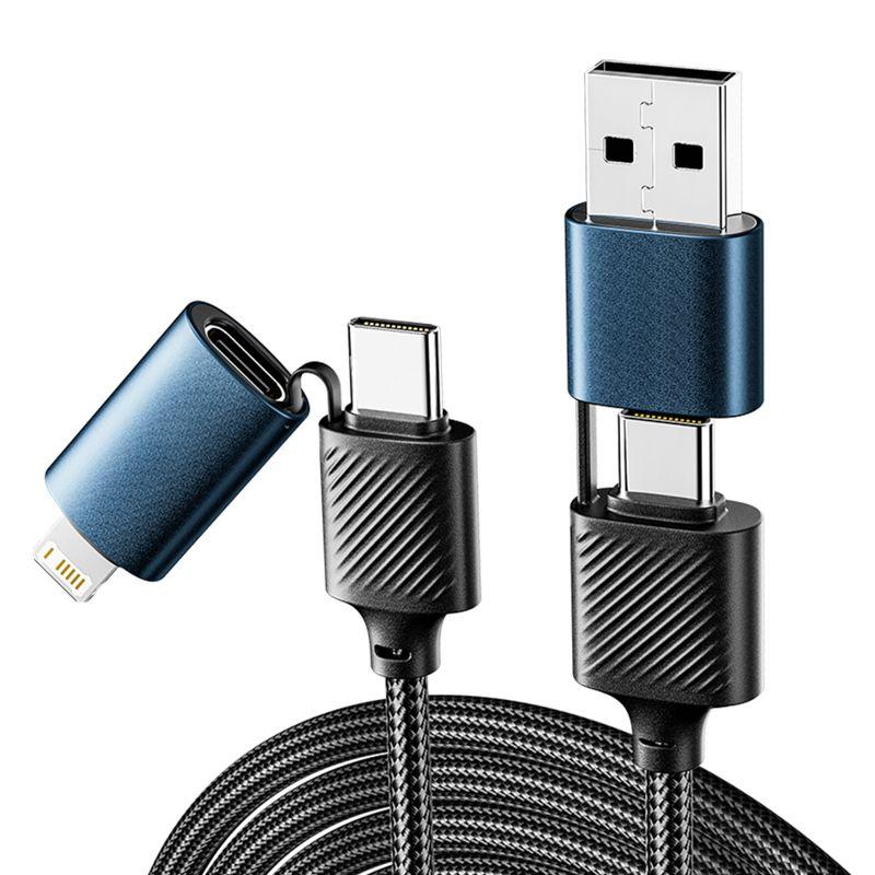 кабель 4в1 usb-a type-c type-c lightning 65вт 1м нейлон. оплетка черн. rexant 18-7094 от BTSprom.by