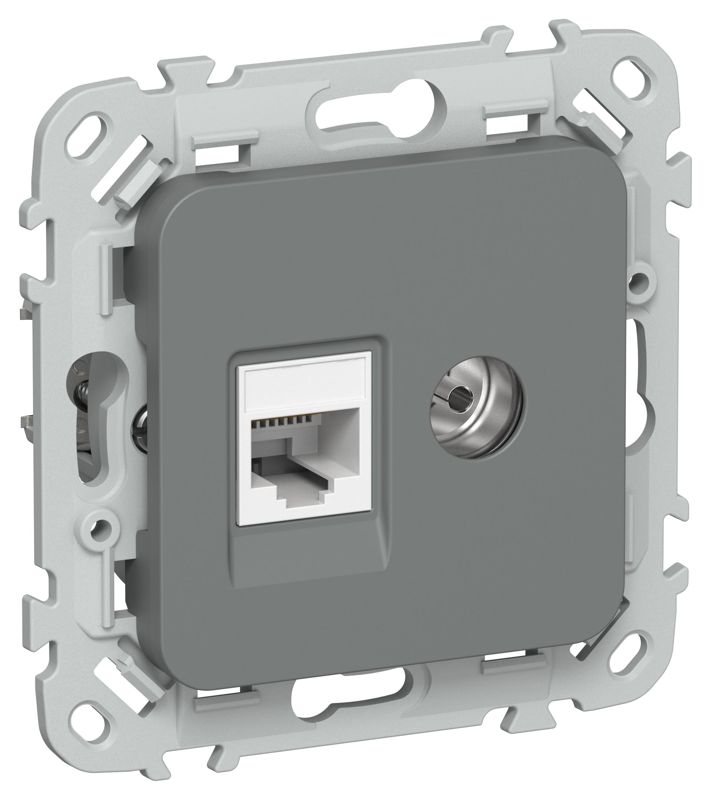 розетка 2-м сп flite рктв5е-2-0-флма rj45/tv кат.5e utp механизм мокрый асфальт iek fi-ak22-1-k80 от BTSprom.by