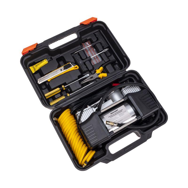  Компрессор автомобильный усиленный двухпоршневой в кейсе с набором инструментов (60л/мин 10 АТМ) Rexant 80-0524 фото в каталоге от BTSprom.by