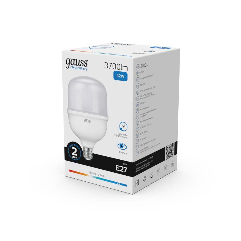 Лампа светодиодная Elementary 42Вт T120 цилиндр 6500К холод. бел. E27 3700лм GAUSS 63234 фото в каталоге от BTSprom.by