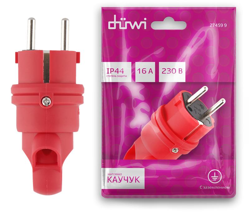 вилка каучуковая прямая с/з 90град. с кольцом 16а 230в ip44 красн. duwi 27459 9 от BTSprom.by