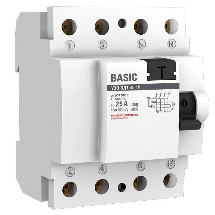 выключатель дифференциального тока (узо) 4п 25а 30ма (электрон.) basic ekf elcb-4-25-30e-sim от BTSprom.by