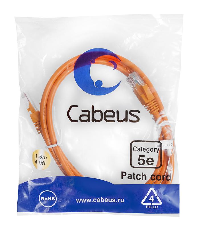 патч-корд u/utp кат.5e pc-utp-rj45-cat.5e-1.5m-or 2xrj45/8p8c неэкранир. pvc 1.5м оранж. cabeus 7697c от BTSprom.by