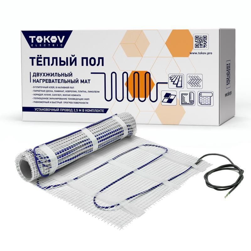 комплект "теплый пол" (мат) 150вт/кв.м 10кв.м tokov electric tke-mat150-1500-10 от BTSprom.by