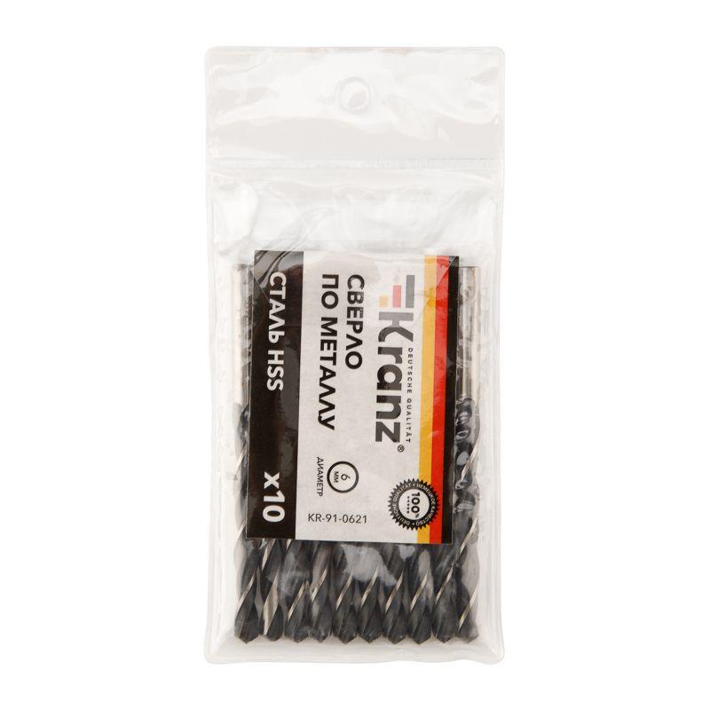  Сверло по металлу 6.0мм HSS DIN 338 (уп.10шт) Kranz KR-91-0621 фото в каталоге от BTSprom.by