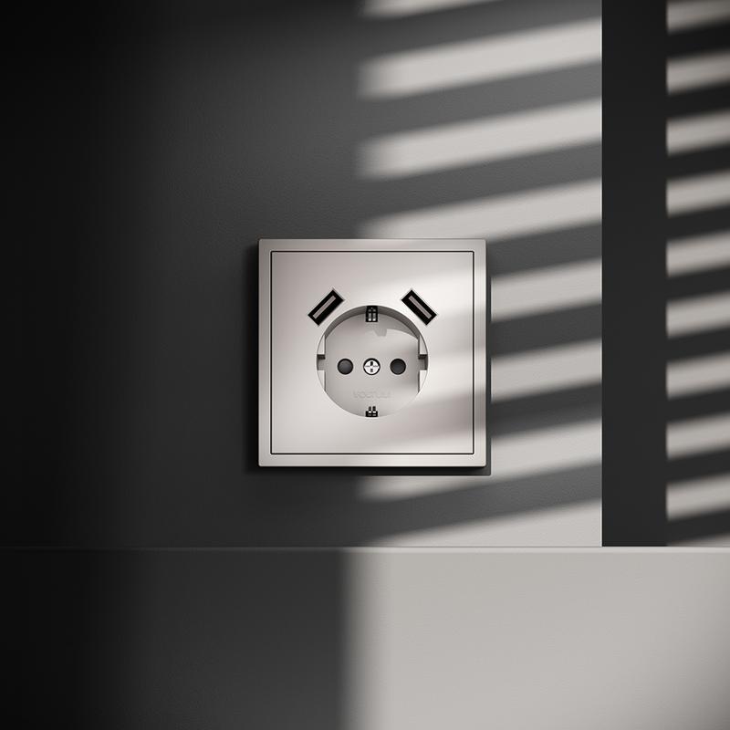  Розетка 1-м СП S70 16А с USB A+A с заземл. защ. шторки механизм кашемир Voltum VLS040403 фото в каталоге от BTSprom.by
