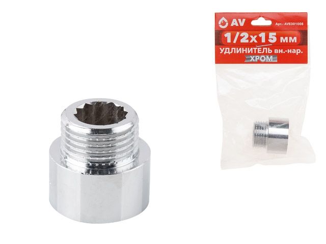 удлинитель 1/2" вн.-нар. х 15 мм усиленный хром, av engineering (инд. упак.) (латунь, макс.  16 бар, макс.  110 °с) ave301008 от BTSprom.by