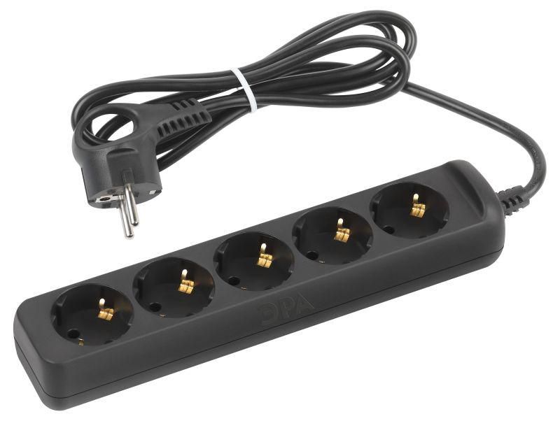 удлинитель 5х1.5м с заземл. 10а пвс 3х0.75 черн. ux-5e-1.5m-b эра б0057724 от BTSprom.by