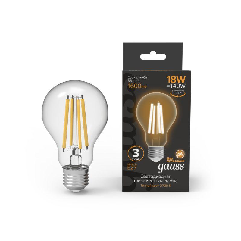 лампа светодиодная филаментная black filament 18вт a60 грушевидная 2700к тепл. бел. e27 1600лм gauss 102902118 от BTSprom.by