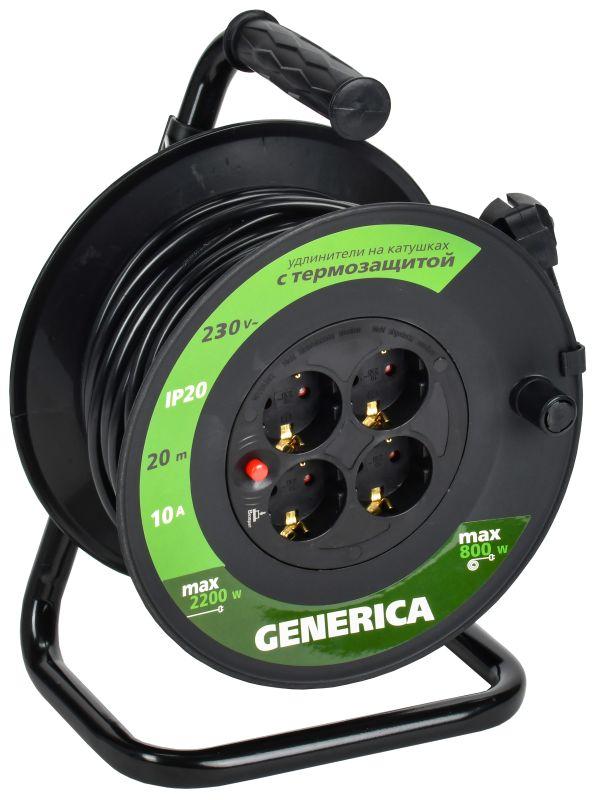 удлинитель на катушке 4х20м 10а ip20 ук20 2p+pe 3х1 термозащита generica wkp10-10-04-20-g от BTSprom.by