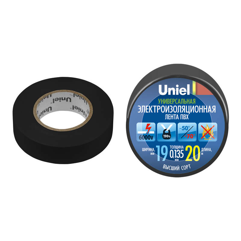 лента изоляционная 0.135х19мм 20м uit-135p 20/19/01 blk черн. uniel 04478 от BTSprom.by