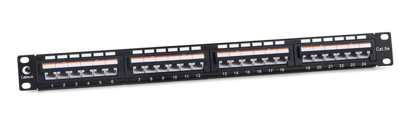 патч-панель 19дюйм 1u 24 порта rj45 кат.5e dual idc plan-24-cat.5e-dual idc угол портов 45град. cabeus 10190c от BTSprom.by