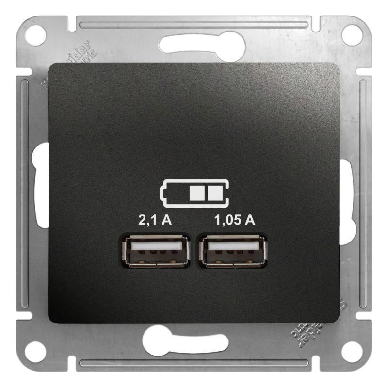розетка usb 2-м сп glossa тип a+a 5в/2100ма 2х5в/1050ма механизм антрацит se gsl000733 от BTSprom.by