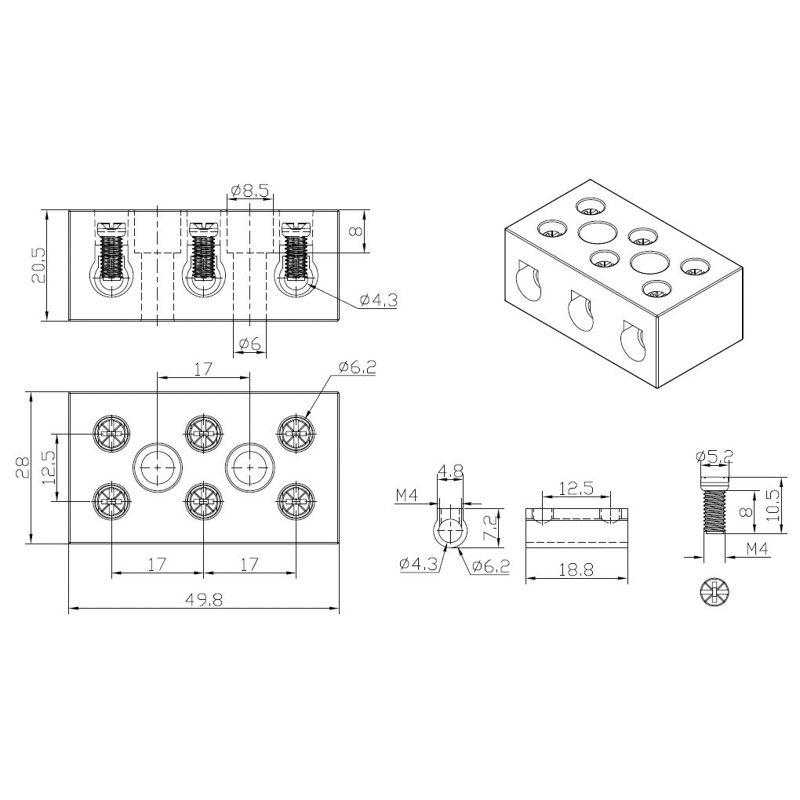  Клемма керамическая винтовая 12кв.мм 3 пары контактов с крепежным отверстием (уп.45шт) Rexant 07-6227 фото в каталоге от BTSprom.by