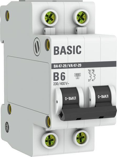 выключатель автоматический модульный 2п b 6а 4.5ка ва 47-29 basic ekf mcb4729-2-06-b от BTSprom.by
