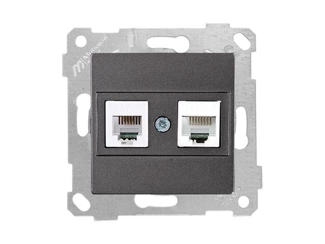 розетка телефонная + компьютерная (rj12+cat5e, скрытая, без рамки) дымчатая, rita, mutlusan 2200 139 0195 от BTSprom.by