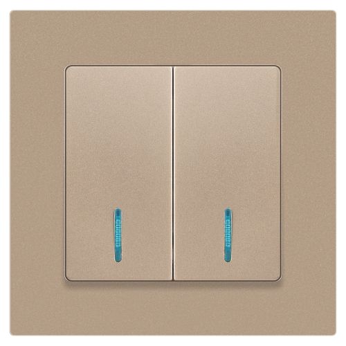  Выключатель 2-кл. СП Accent 6-105-04 10А IP20 250В с подсветкой AL/CU шампань Intro Б0063513 фото в каталоге от BTSprom.by