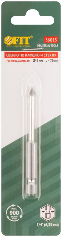  Сверло по кафелю шестигранный U-хвостовик под биту 5мм FIT 36015 фото в каталоге от BTSprom.by