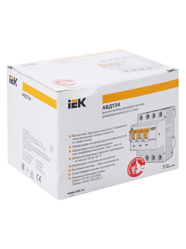  Выключатель автоматический дифференциального тока 4п (3P+N) C 25А 300мА тип A 6кА АВДТ-34 KARAT IEK MAD22-6-025-C-300 фото в каталоге от BTSprom.by