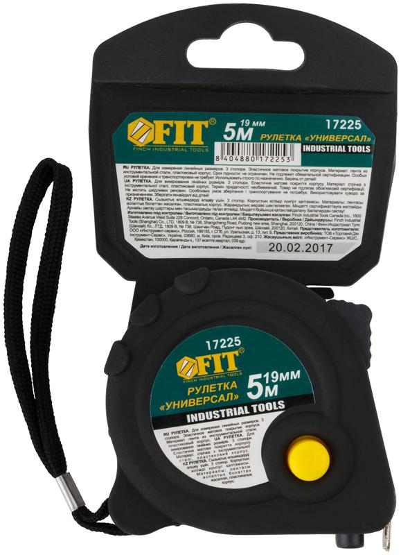  Рулетка Универсал 5мх19мм прорезиненный корпус тройн. стопор FIT 17225 фото в каталоге от BTSprom.by