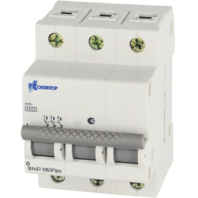 выключатель автоматический модульный 3п b 63а 4.5ка ва47-063 контактор 7000052 от BTSprom.by