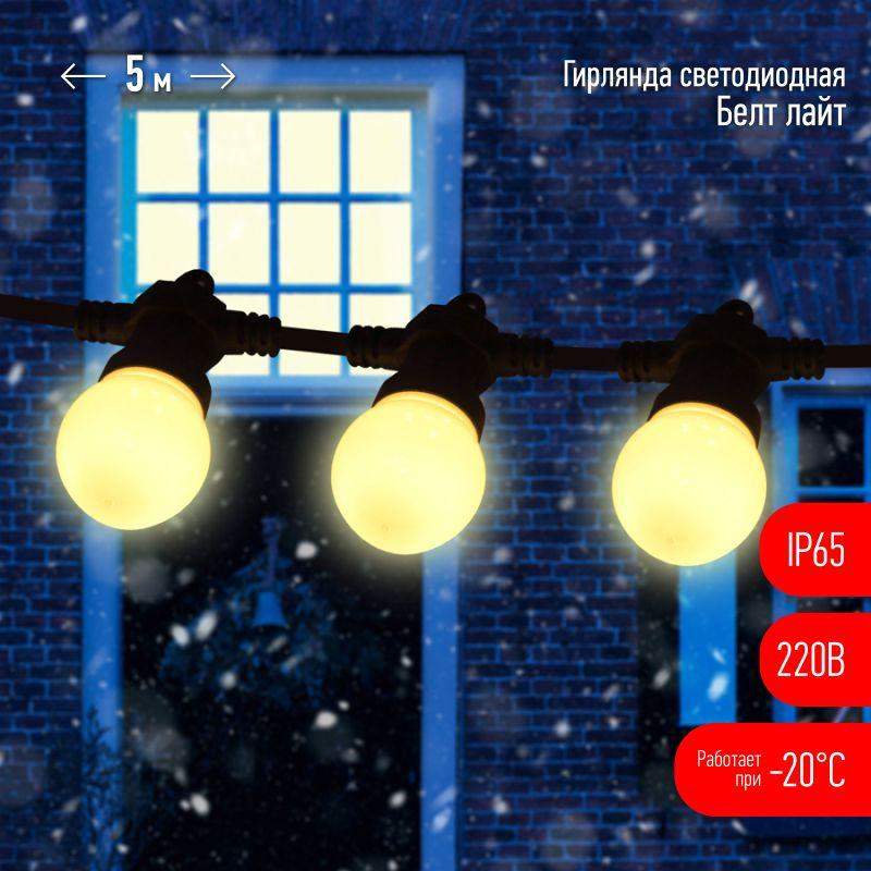 гирлянда "белт лайт" 5м 15led шаг 30см тепл. свет 220в каучуковая изоляция ip65 эра б0047952 от BTSprom.by