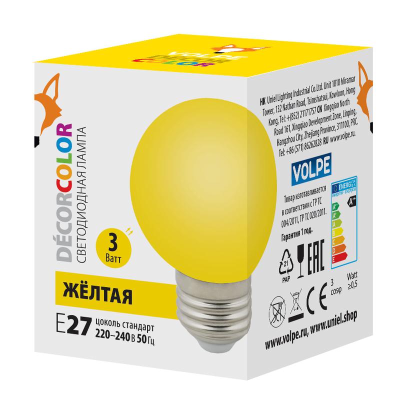 лампа декоративная светодиод. led-g60-3w/yellow/e27/fr/с шармат упак. картон желт. volpe ul-00006961 от BTSprom.by