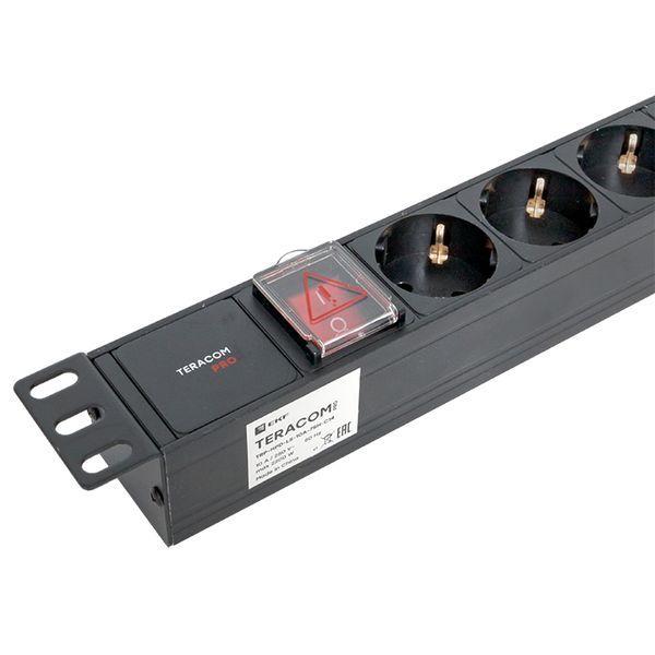 Блок PDU TERACOM PRO 19дюйм 1U 10А 250В 7-м Schuko с выкл. без шнура питания вх. разъем C14 алюм. черн. EKF TRP-HPD-LS-10A-7SH-C14 фото в каталоге от BTSprom.by