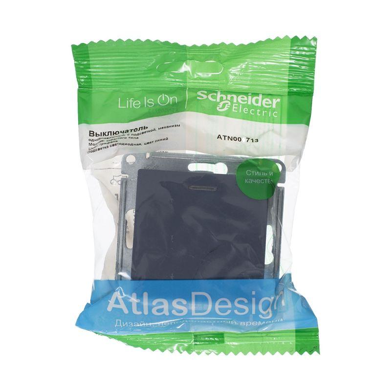  Выключатель 1-кл. СП AtlasDesign 10А IP20 (сх. 1а) 10AX с подсветкой механизм грифель SE ATN000713 фото в каталоге от BTSprom.by