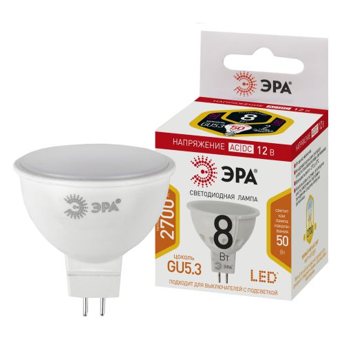 Лампа светодиодная STD LED MR16-8W-12V-827-GU5.3 MR16 8Вт софит GU5.3 тепл. бел. 12В ЭРА Б0049093 фото в каталоге от BTSprom.by