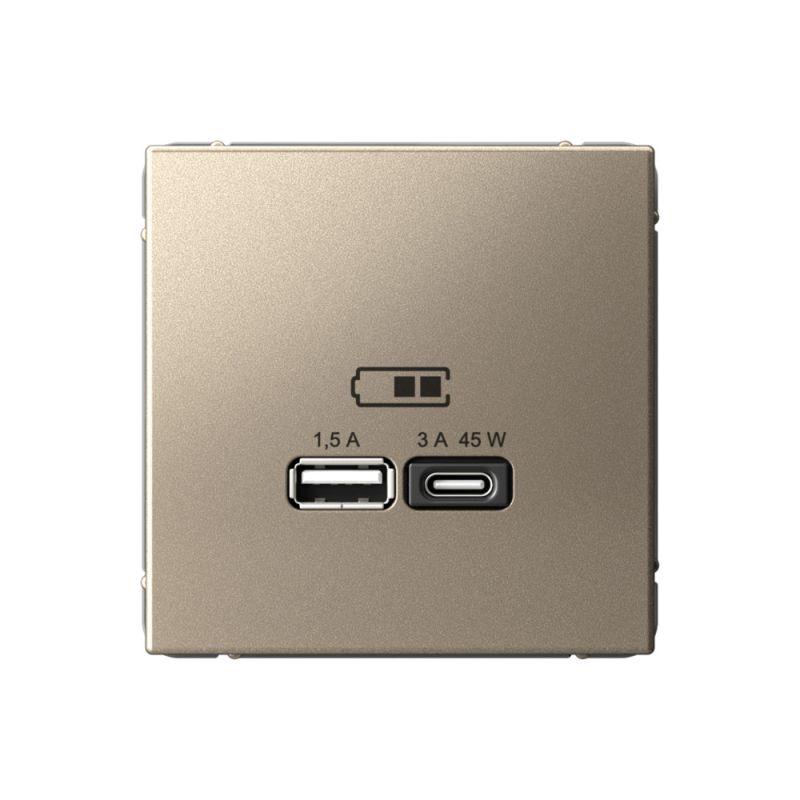  Розетка USB ArtGallery тип A+C 45Вт QC PD высокоскор. ЗУ механизм шампань SE GAL000529 фото в каталоге от BTSprom.by