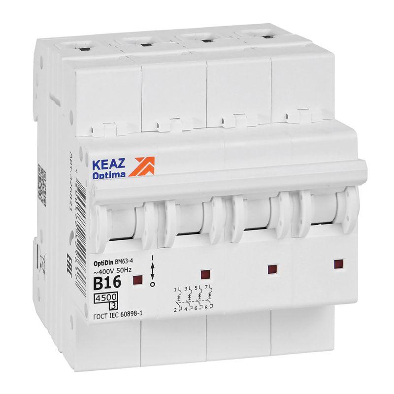 выключатель автоматический модульный optidin bm63-4b16-4.5-ухл3 кэаз 329528 от BTSprom.by