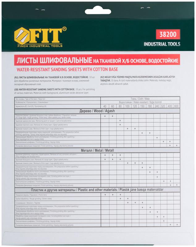  Лист шлифовальный водостойкий на тканевой основе алюм./оксидный профи 230х280мм (уп.10шт) Р 320 FIT 38200 фото в каталоге от BTSprom.by