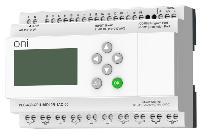  Модуль ЦПУ ПЛК 430 16 DI 10 RO 220В AC с Ethernet портом с экраном ONI PLC-430-CPU-16D10R-1AC-00 фото в каталоге от BTSprom.by
