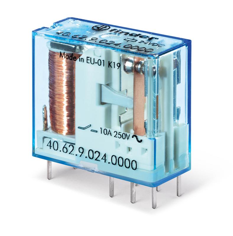 реле миниатюрное универсальное электромеханич. монтаж на печатную плату или в розетку выводы с шагом 5мм 2co 10а agsno2 90в dc rtii finder 406290904000 от BTSprom.by