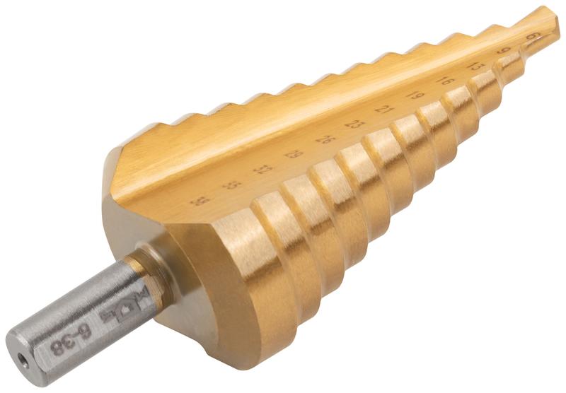  Сверло ступенчатое HSS по металлу 12 ступеней 6-9-13-16-19-21-23-26-29-32-35-38мм MOS 36386М фото в каталоге от BTSprom.by