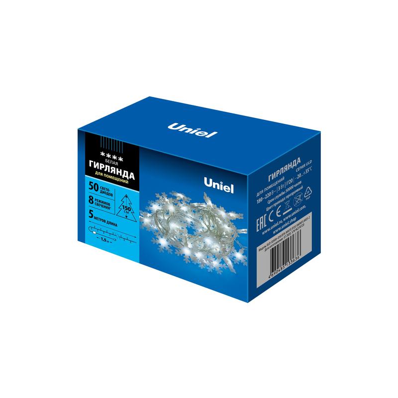 гирлянда led "снежинки-2" uld-s0500-050/dta white ip20 snowflakes-2 5м 50 диодов бел. свет провод прозр. uniel ul-00007196 от BTSprom.by