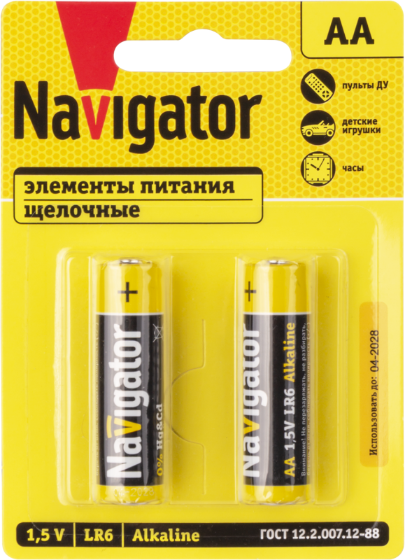 элемент питания алкалиновый aa/lr6 93 964 nbt-npe-lr6-bp2 (уп.2шт) navigator 93964 от BTSprom.by