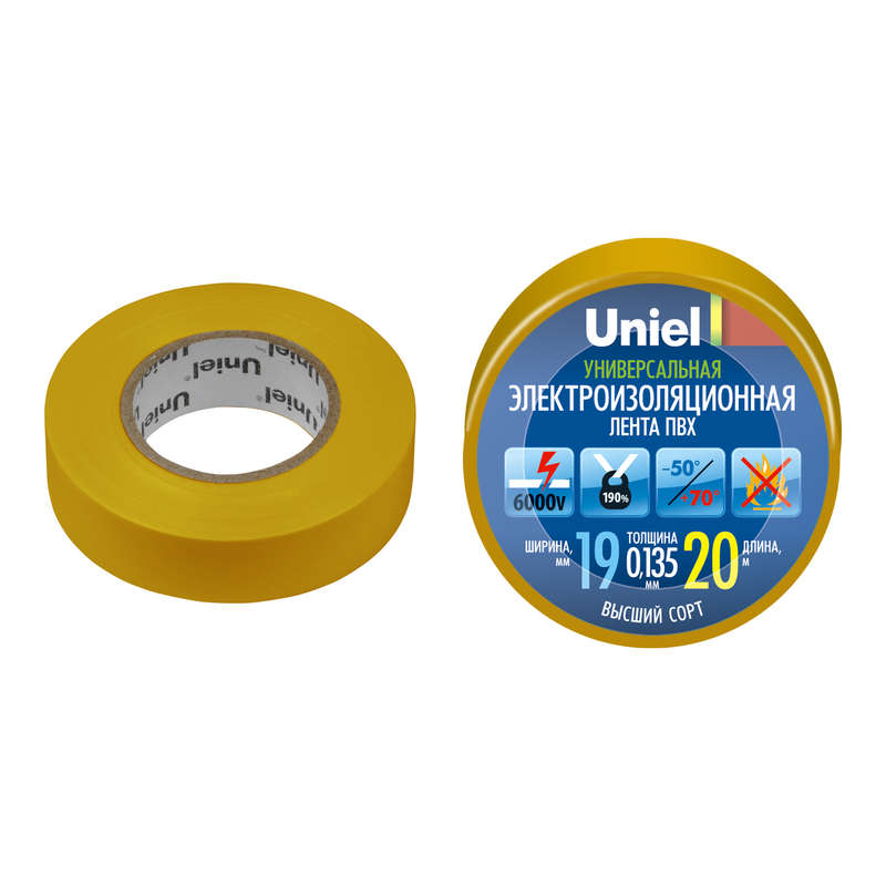 лента изоляционная 0.135х19мм 20м uit-135p 20/19/01 yel желт. uniel 04482 от BTSprom.by