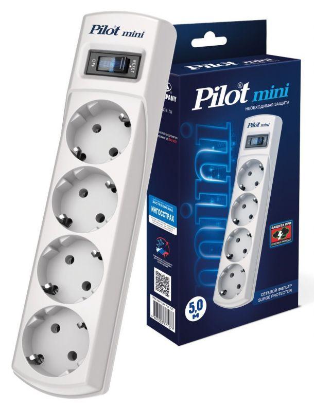 удлинитель с сетевым фильтром 4х5м mini бел. (коробка) pilot 1061000 от BTSprom.by