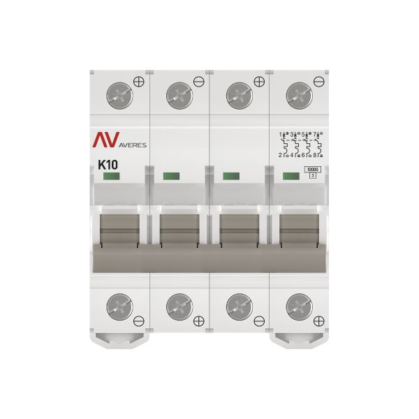 Выключатель автоматический модульный 4п K 10А 10кА AV-10 DC AVERES EKF mcb10-DC-4-10K-av фото в каталоге от BTSprom.by