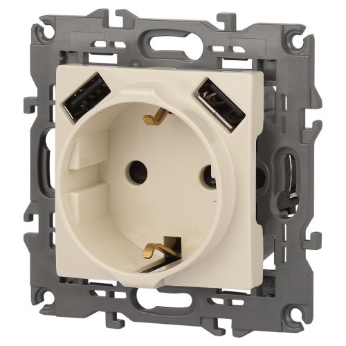  Розетка 16А 250В 2P+E с 2хUSB 5В-3А защ. шторки Elegance сл. кость 14-4109-02 ЭРА Б0047868 фото в каталоге от BTSprom.by