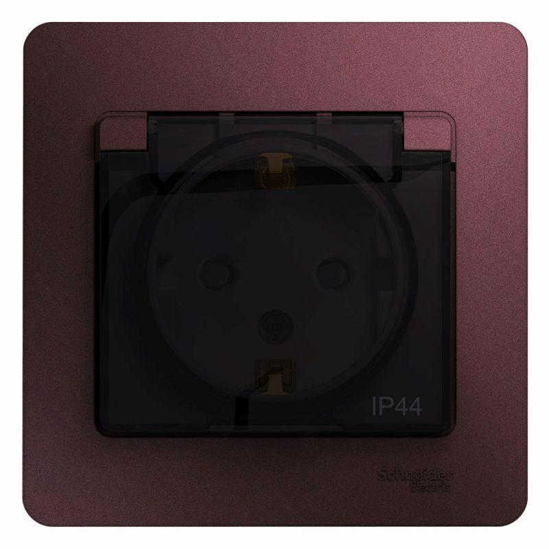 розетка 1-м сп glossa 16а ip44 250в с заземл. защ. шторки с крышкой в сборе баклажан. se gsl001148 от BTSprom.by