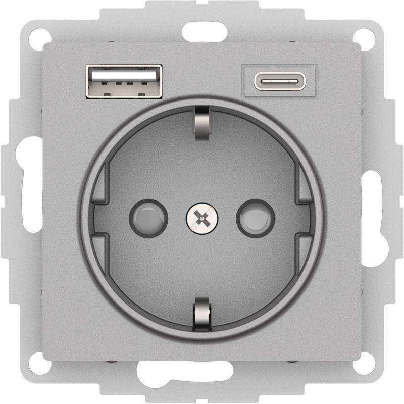 розетка atlasdesign 16а с 2-мя заряд. устройствами usb тип a+c 5в/2.4а 2х5в/1.2а механизм алюм. se atn000332 от BTSprom.by