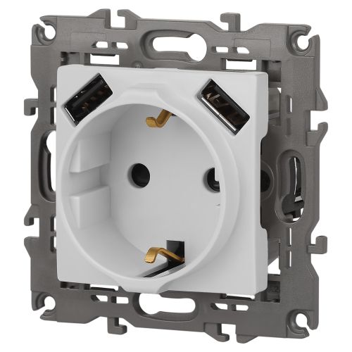  Розетка Elegance 14-4109-01М 16A 250В 2P+E защ. штор. с 2xUSB 3А 5В матов. бел. Эра Б0065773 фото в каталоге от BTSprom.by