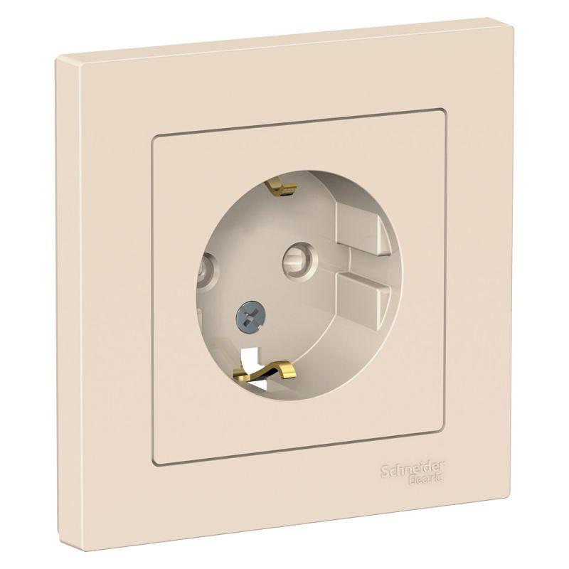 розетка 1-м сп atlasdesign 16а ip20 с заземл. защ. шторки в сборе беж. se atn000244 от BTSprom.by