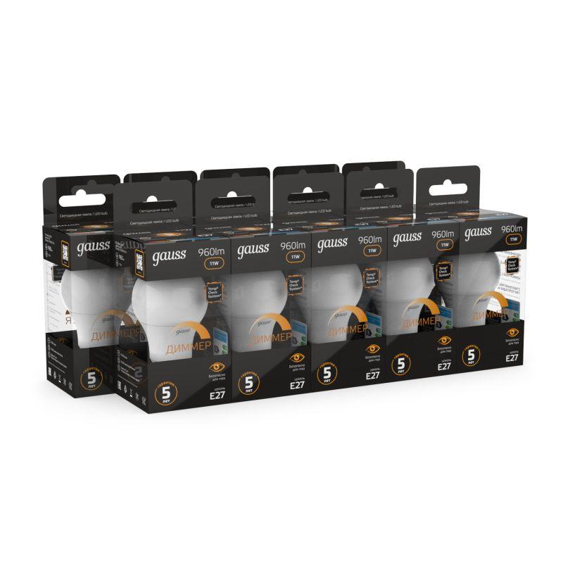 Лампа светодиодная Black 11Вт A60 грушевидная 3000К тепл. бел. E27 960лм диммир. GAUSS 102502111-D фото в каталоге от BTSprom.by