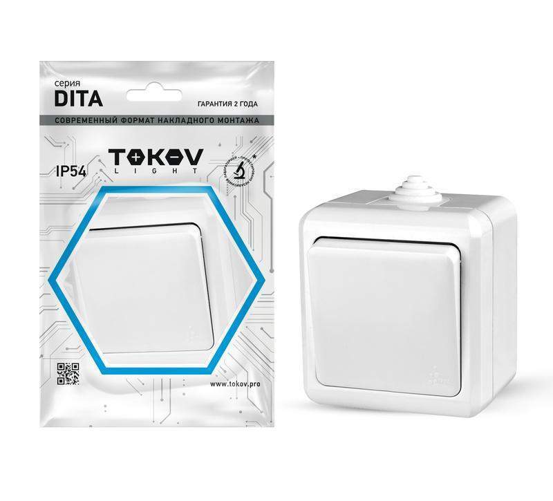 выключатель 1-кл. оп dita ip54 10а 250в бел. tokov electric tkl-dt-v1-c01-ip54 от BTSprom.by